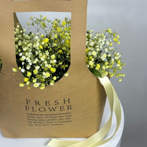 Желтая гипсофила в сумочке  - изображение букета 4