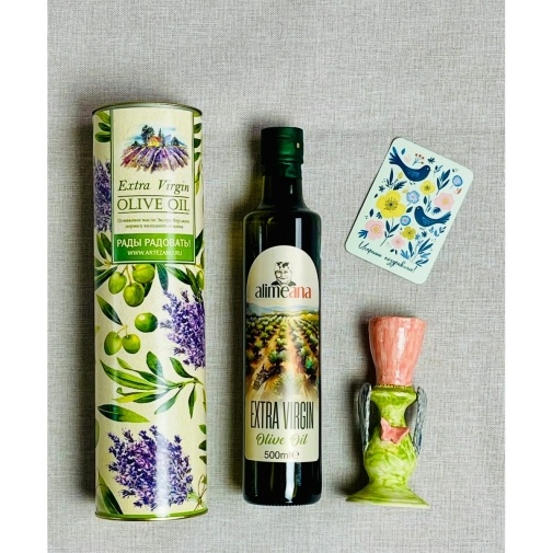 Подарочный набор "Свет оливы" (оливковое масло и керамический подсвечник)