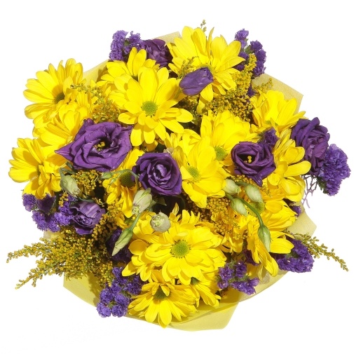 Солнце в подарок: Хризантемы и лизиантус - изображение букета 2