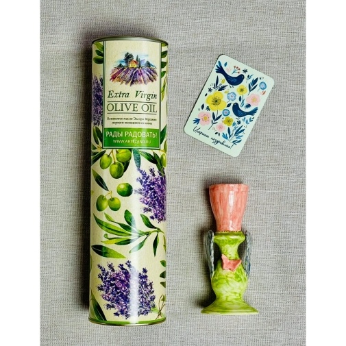 Подарочный набор "Свет оливы" (оливковое масло и керамический подсвечник) - изображение букета 3