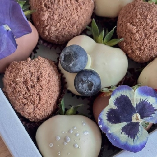Strawberry in chocolate set: "Viola with cookies" - image of a bouquet 3